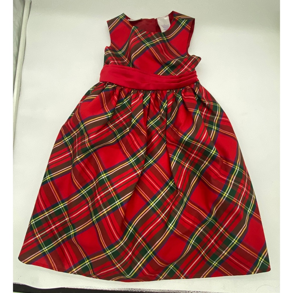 Blueberi Boulevard Kids Red Tartan Plaid Holiday Dress Size 6 Tulle Skirt Bow